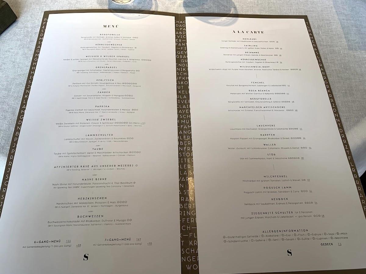 Menu at Steirereck restaurant, Vienna