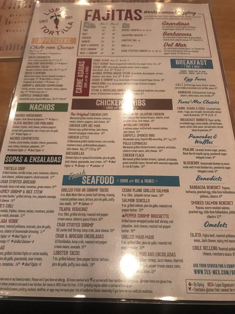 Menu at Lupe Tortilla Mexican Restaurant, Addison