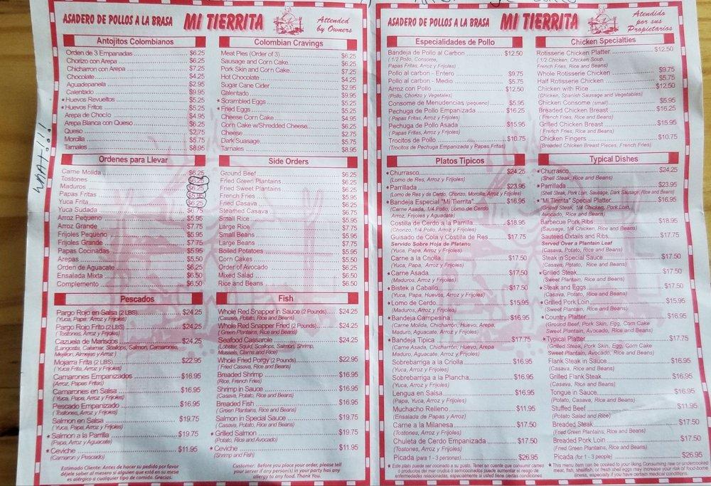 Menu at Mi Tierrita Restaurant, Patchogue