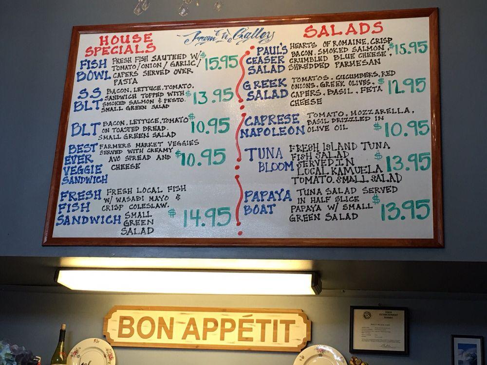 Menu at Paul's Place cafe, Hilo