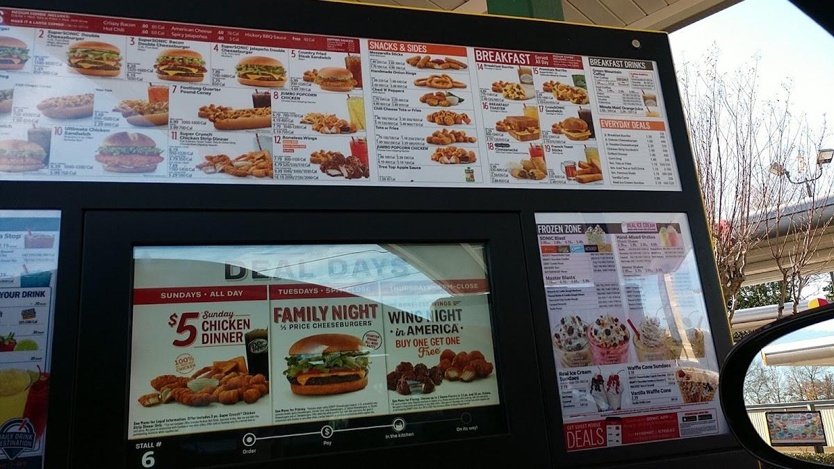 Menu at Sonic Drive-In fast food, Willis