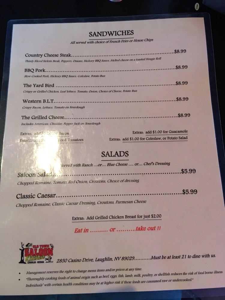 Menu at Old Town Saloon pub & bar, Laughlin