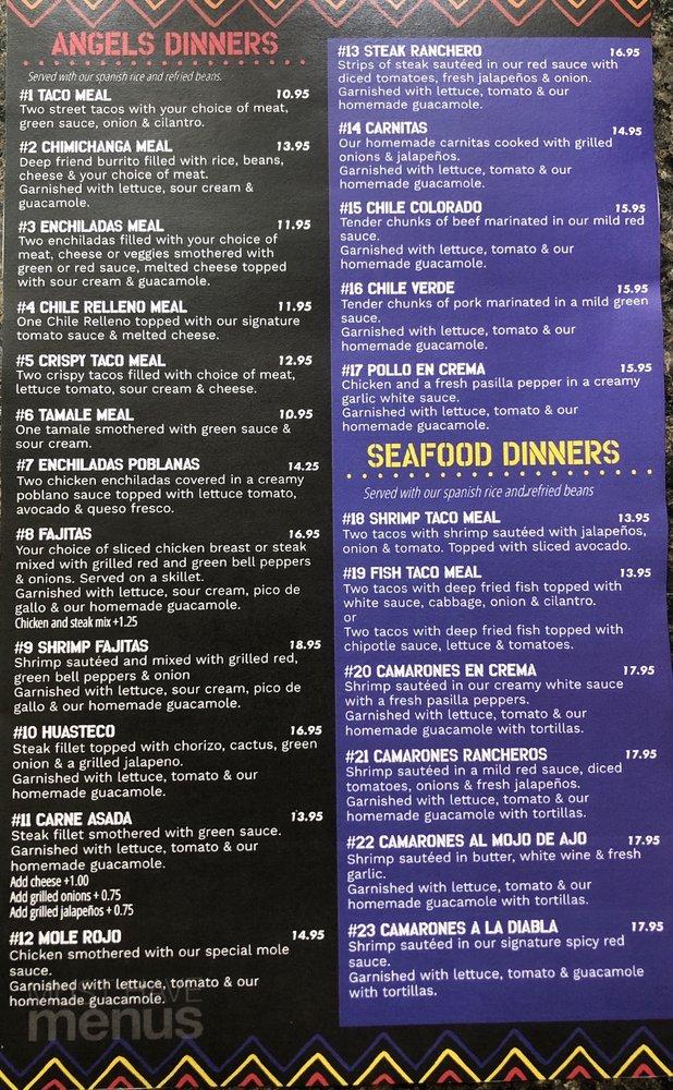 Menu at Angels Méxican Kitchen restaurant, Angels Camp