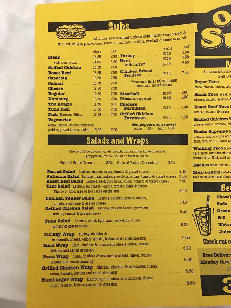 Menu at On the Side Sub Shop pizzeria, Olean