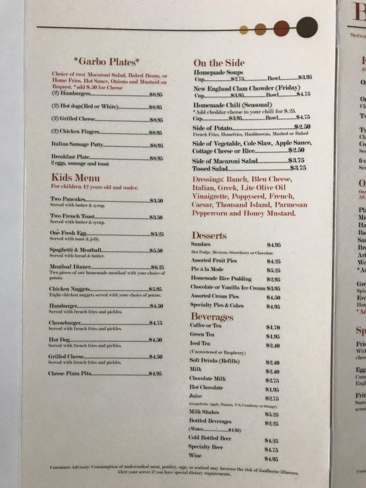 Menu at Brockport Diner cafe, Brockport