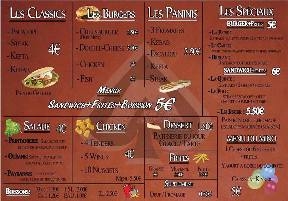 Menu at Snack L'oasis sorgues restaurant, Sorgues