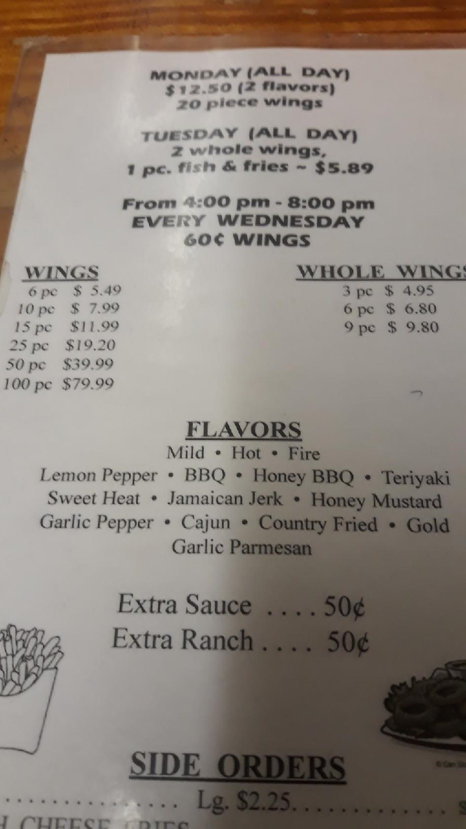 Menu at T Town Wings restaurant, Talladega, 221 Haynes St