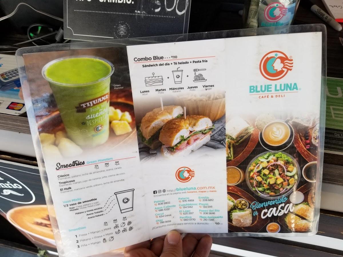 Menu at Blue Luna Café, Tijuana, Av. Ermita Sur 4984