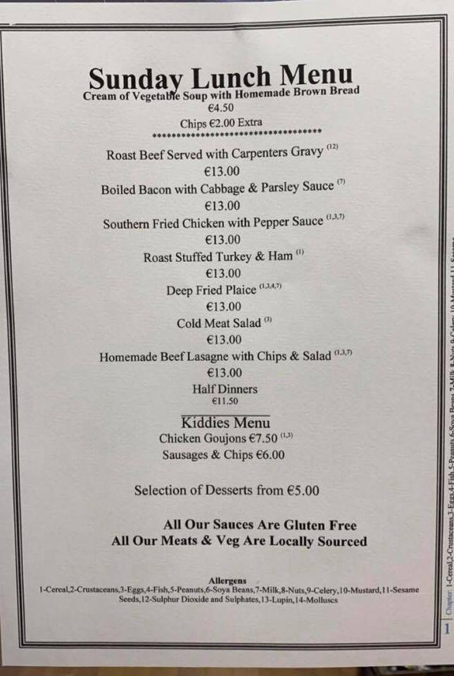 Menu at Carpenters Bar & Lounge, Carlow