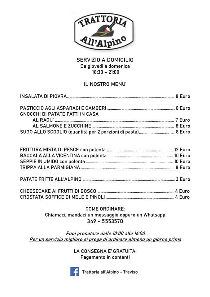 Menu At Trattoria All Alpino Treviso Restaurant Treviso Strada Di