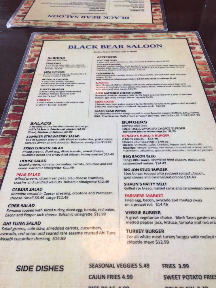 Menu at Black Bear Saloon pub & bar, Windsor Locks