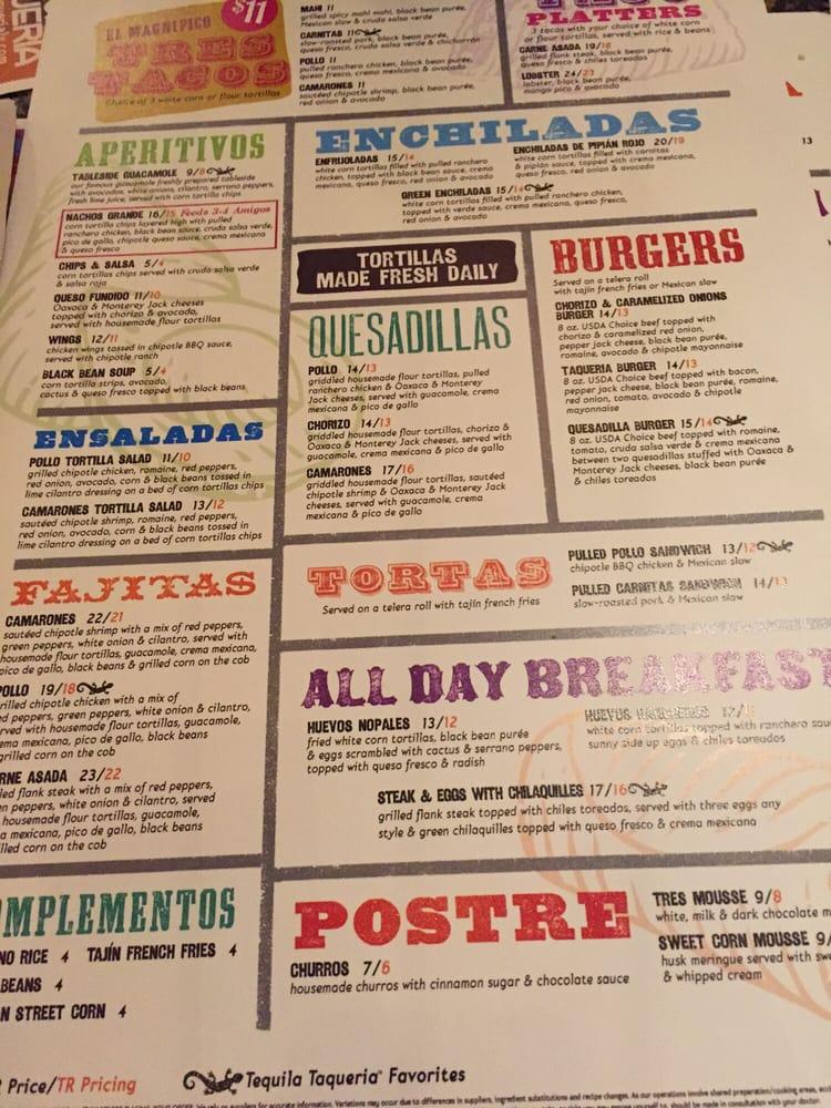 Menu at Tequila Taqueria pub & bar, Las Vegas, Las Vegas Blvd S