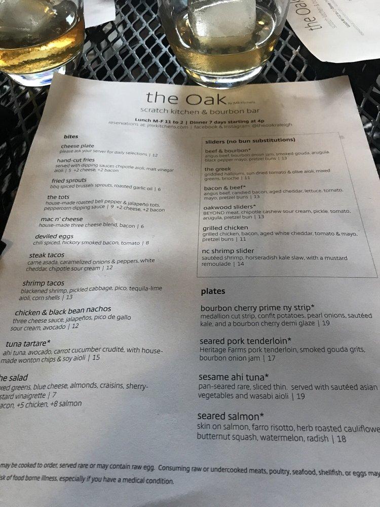 Menu at the Oak, Kitchen Bourbon Bar, Raleigh