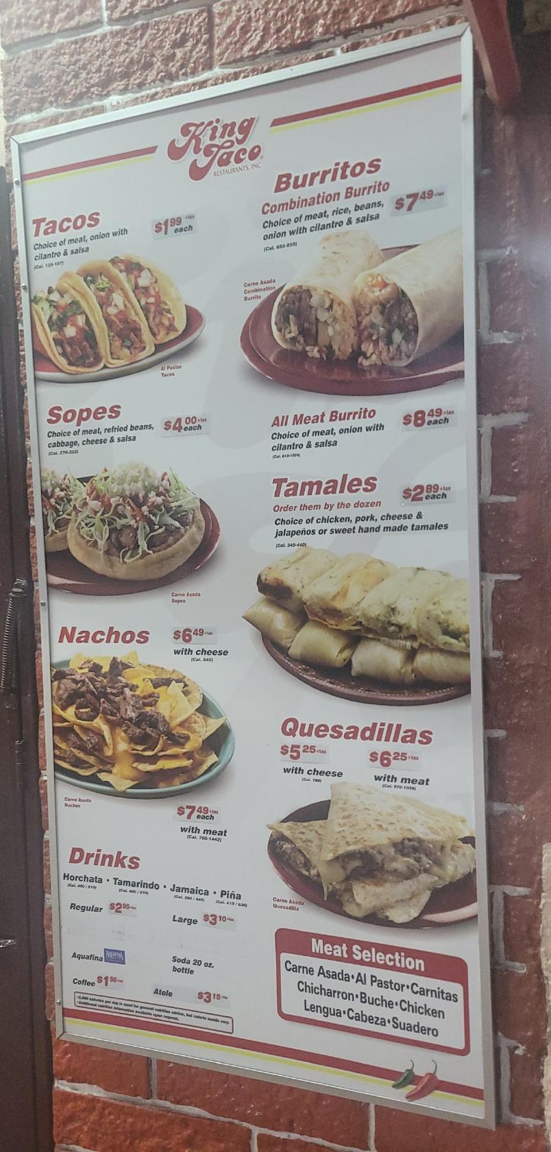 Menu at King Taco 15 restaurant, Los Angeles, E Olympic Blvd