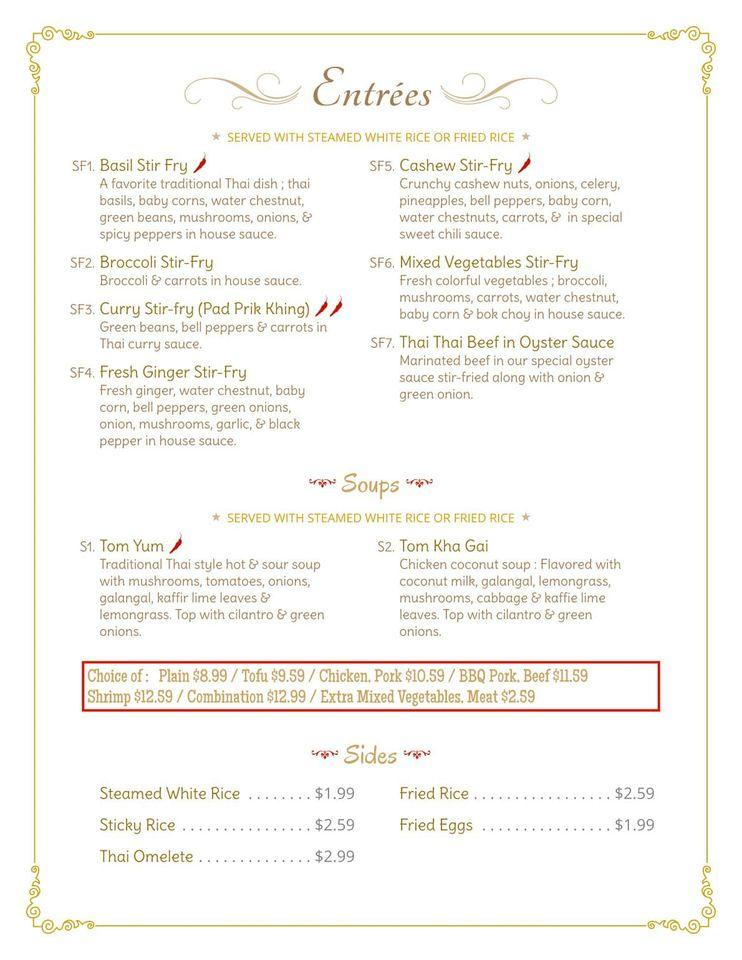 Menu at Thai Thai Restaurant, Rapid City