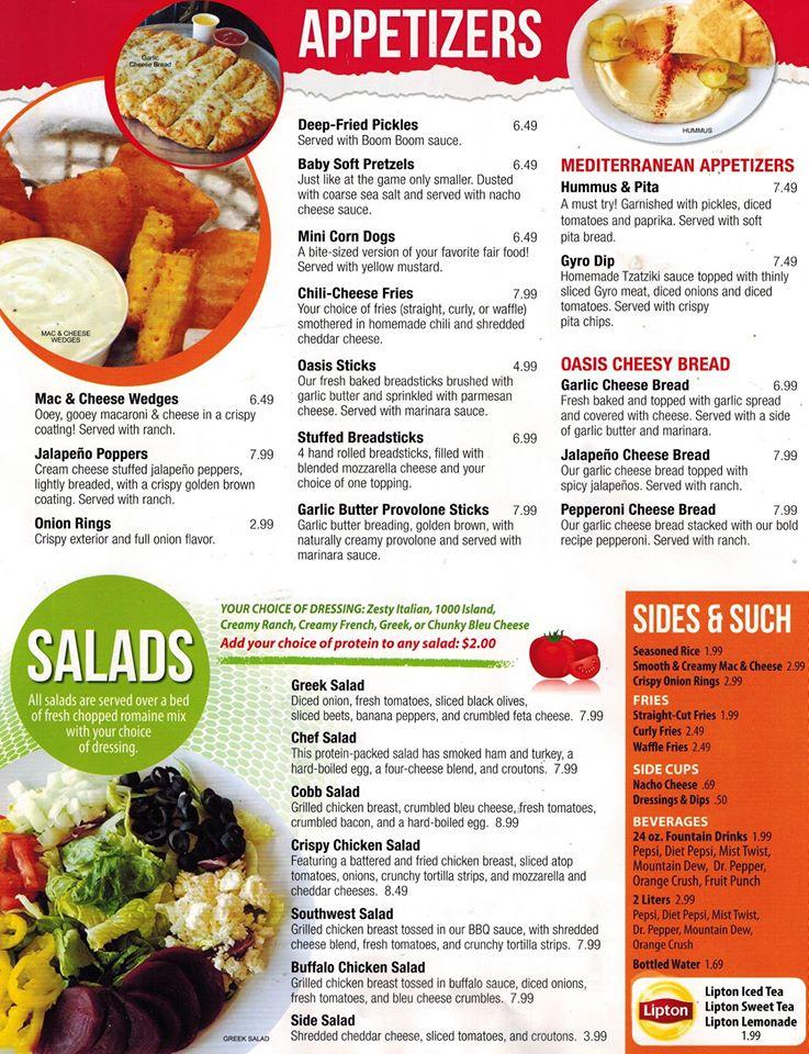 Menu at The Oasis Restaurant and Delivery, Toledo, S Reynolds Rd