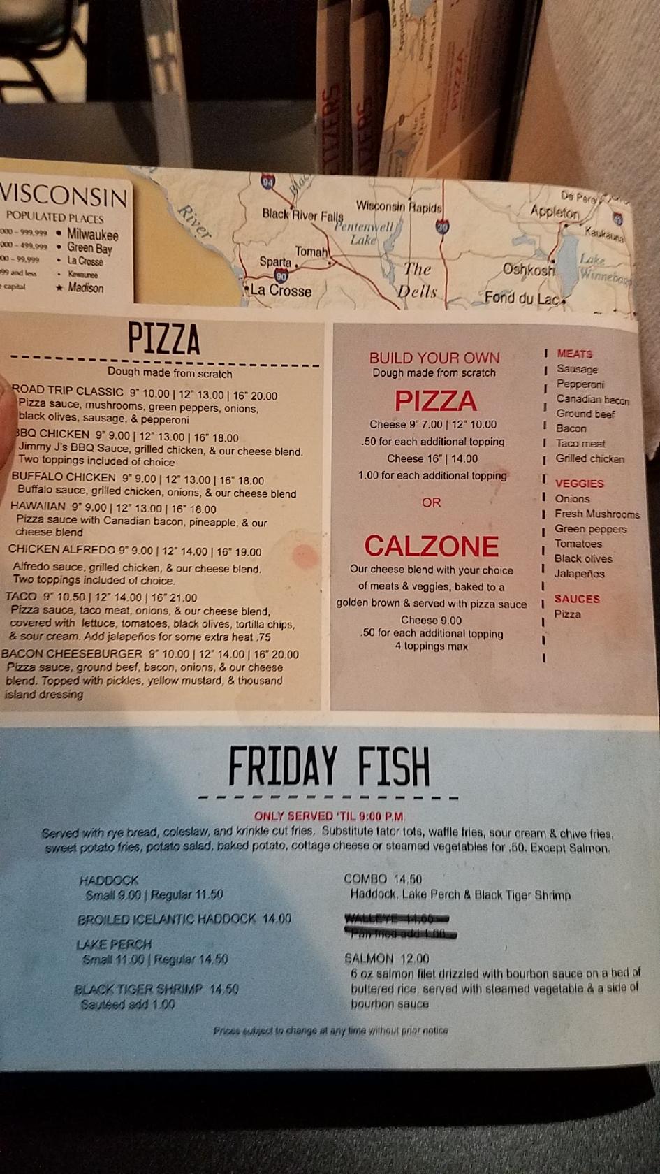 Menu at Road Trip Food & Spirits pub & bar, Kaukauna