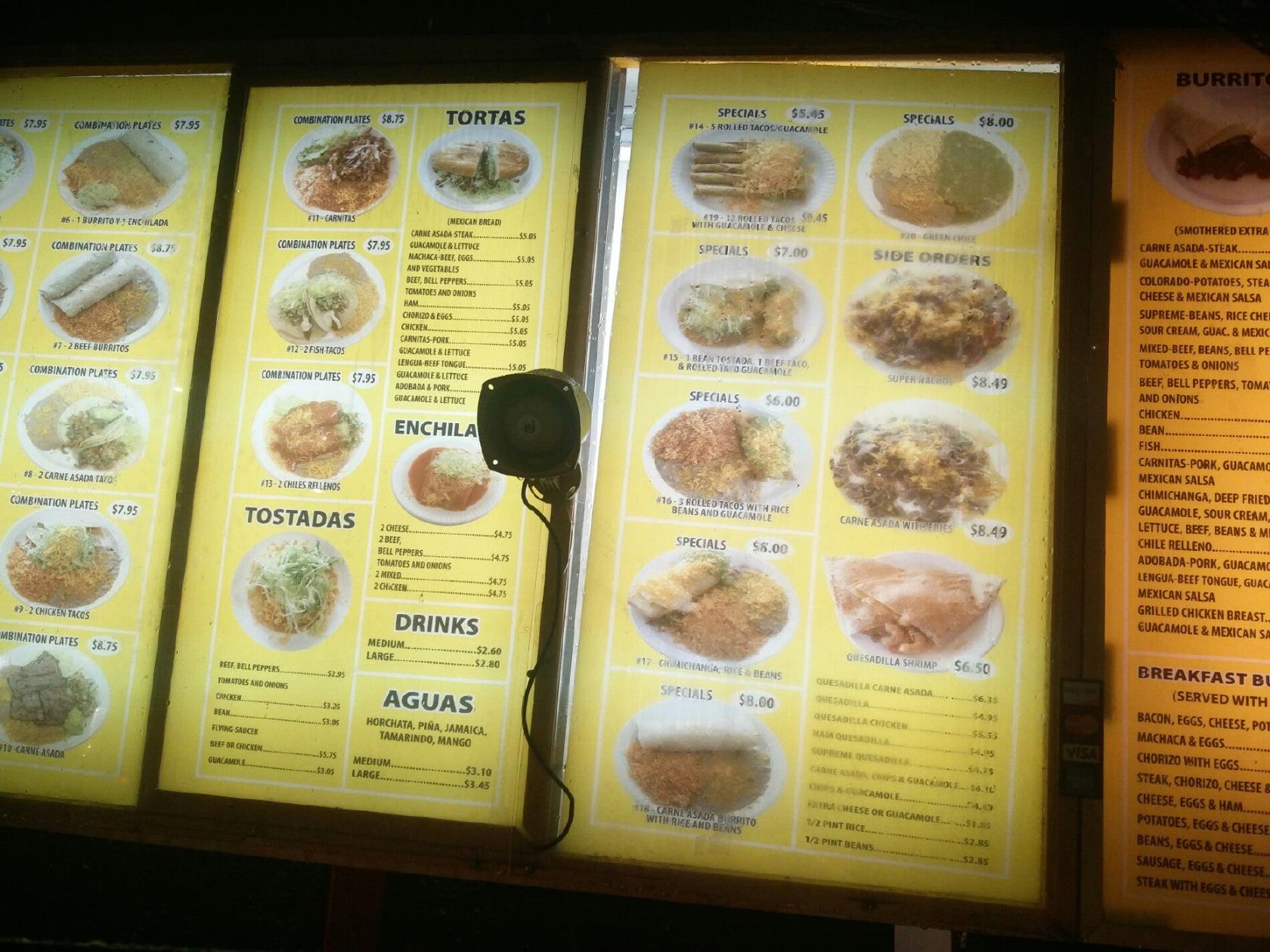 Menu at Tacos Rapidos restaurant, Denver, W Evans Ave