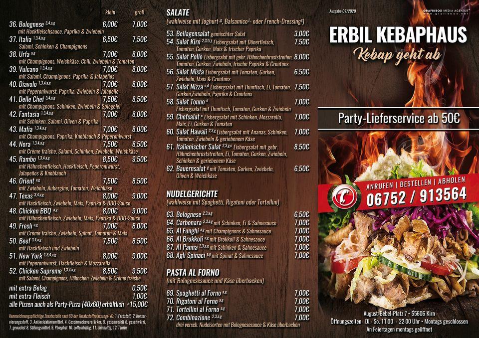 Speisekarte von Erbil Kebab Haus Kirn pub & Bar, Kirn