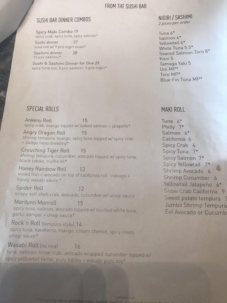 Menu at Wasabi Ankeny restaurant, Ankeny