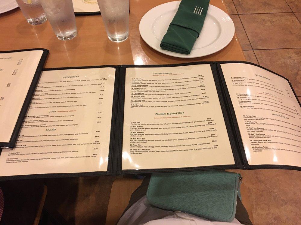 Menu at Thai Jasmine restaurant, Tracy