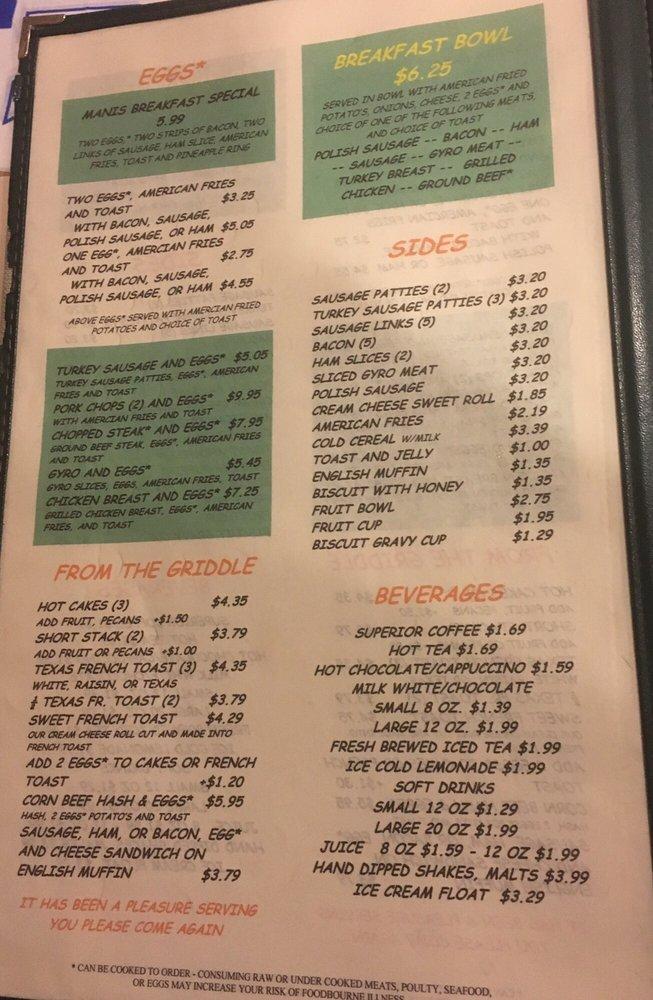Menu at Tom Manis Restaurant, Port Huron