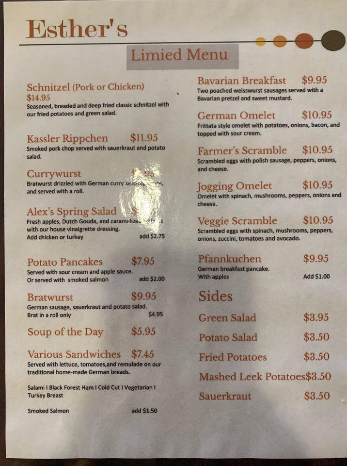 Menu at Esther's Kitchen & Beer Garden cafe, Los Altos