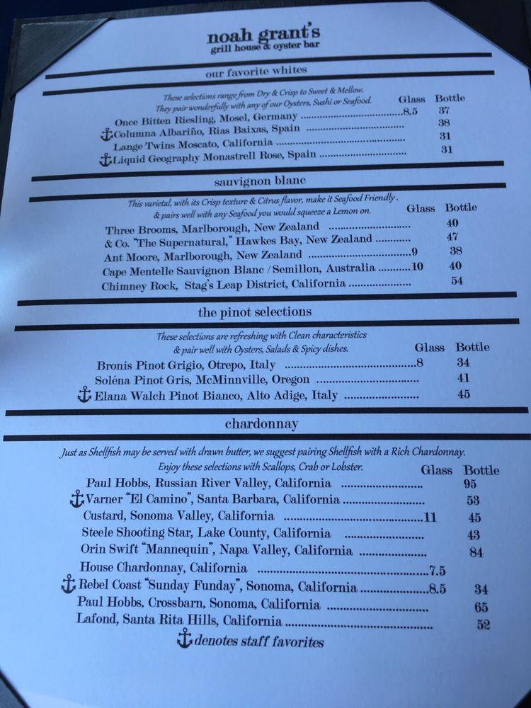 Menu at noah grant's grill house & oyster bar, Zionsville