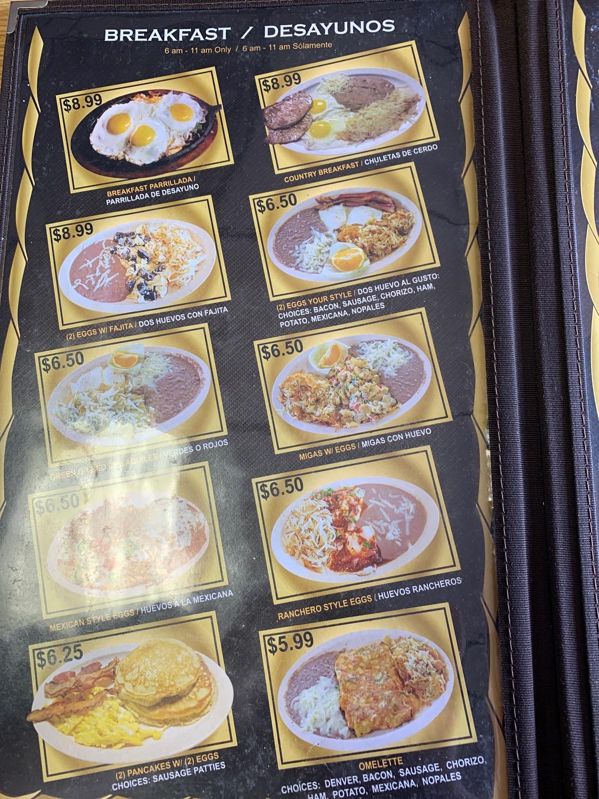 Menu at Tacos Mexico restaurant, Diboll
