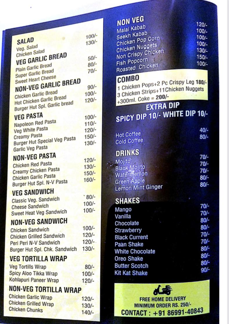 Burger Hut menu