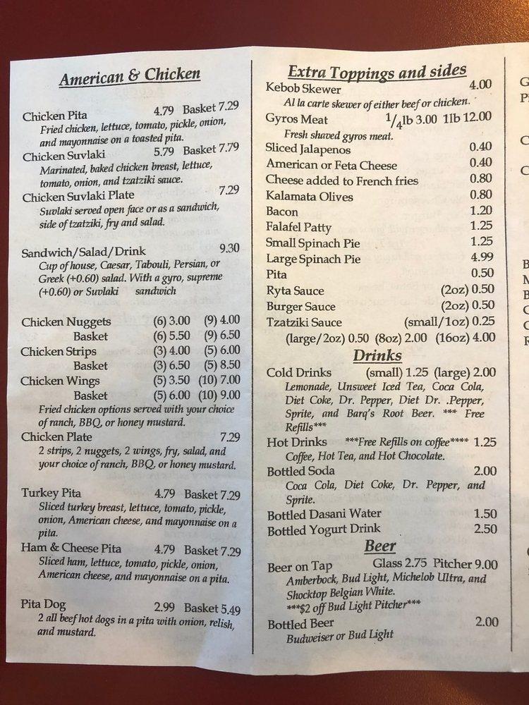 Menu at Nikki's Greek Restaurant, Stillwater