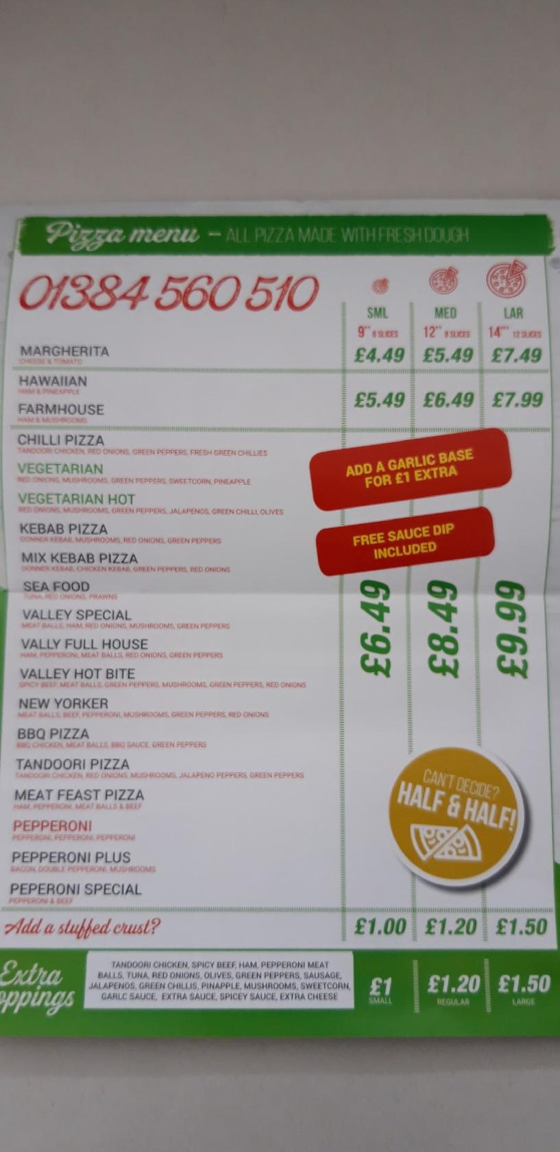 Menu at Valley Road Chippy fast food, Cradley Heath