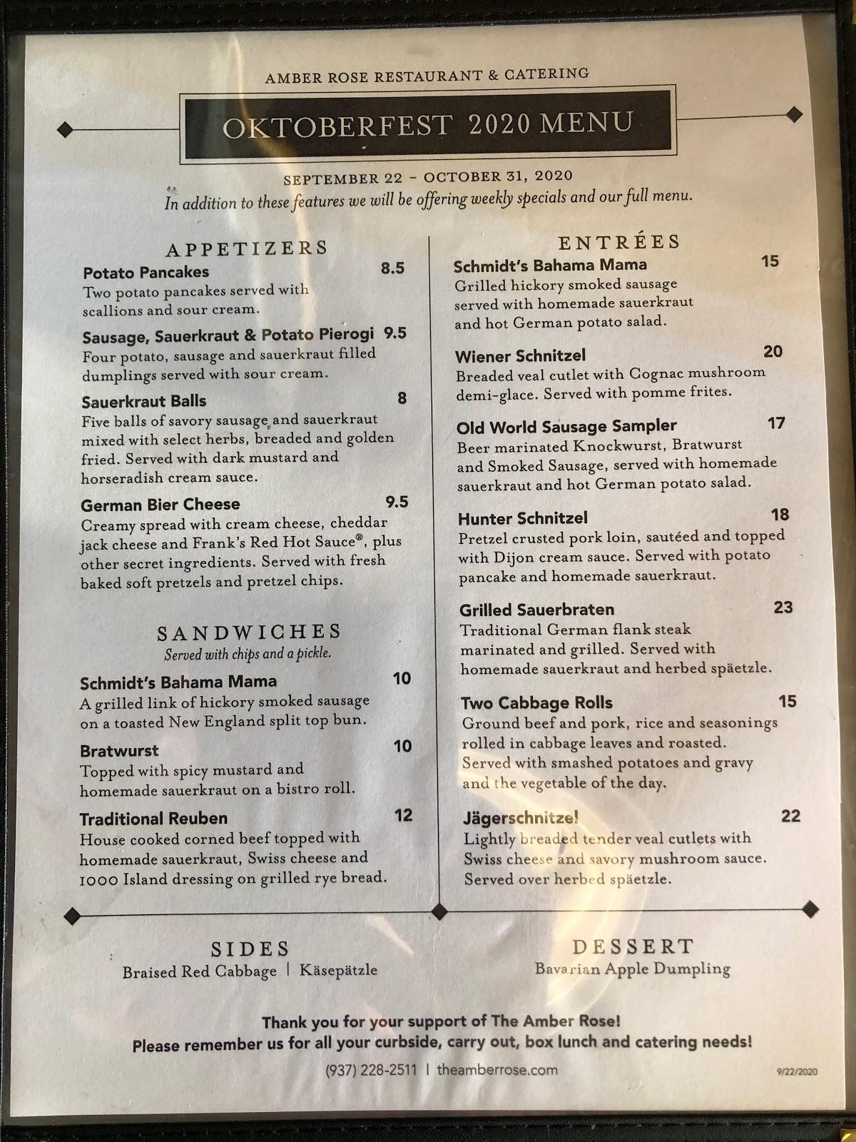 Menu at Amber Rose Restaurant & Catering, Dayton