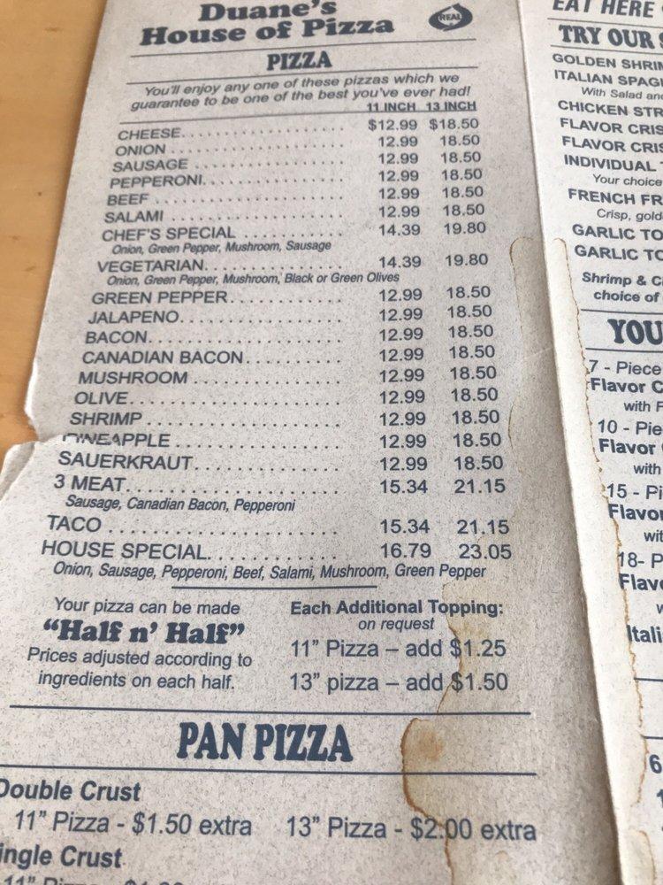 Menu at Duane's House of Pizza Fargo pizzeria, Fargo, S University Dr