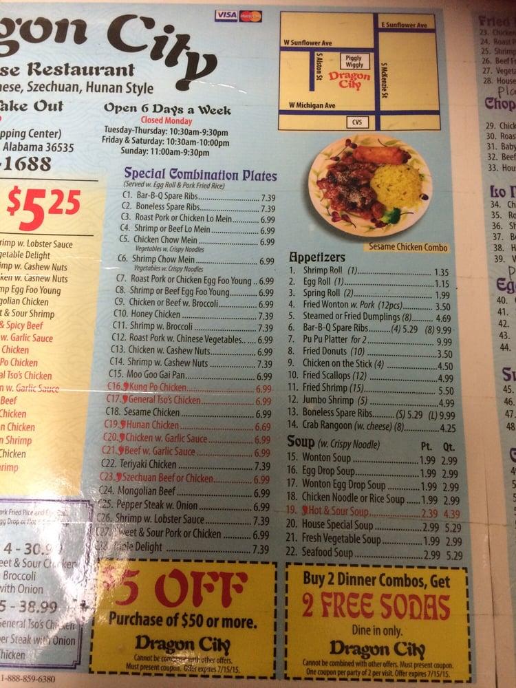 Menu At Dragon City Restaurant Foley