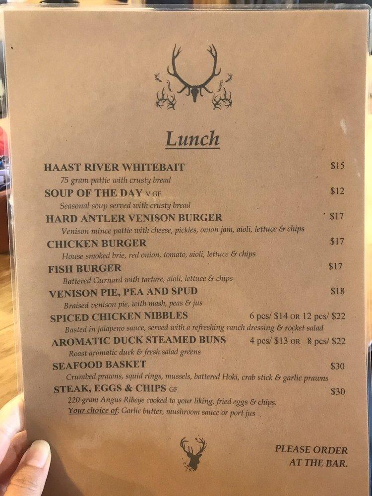 Menu at The Hard Antler pub & bar, Haast