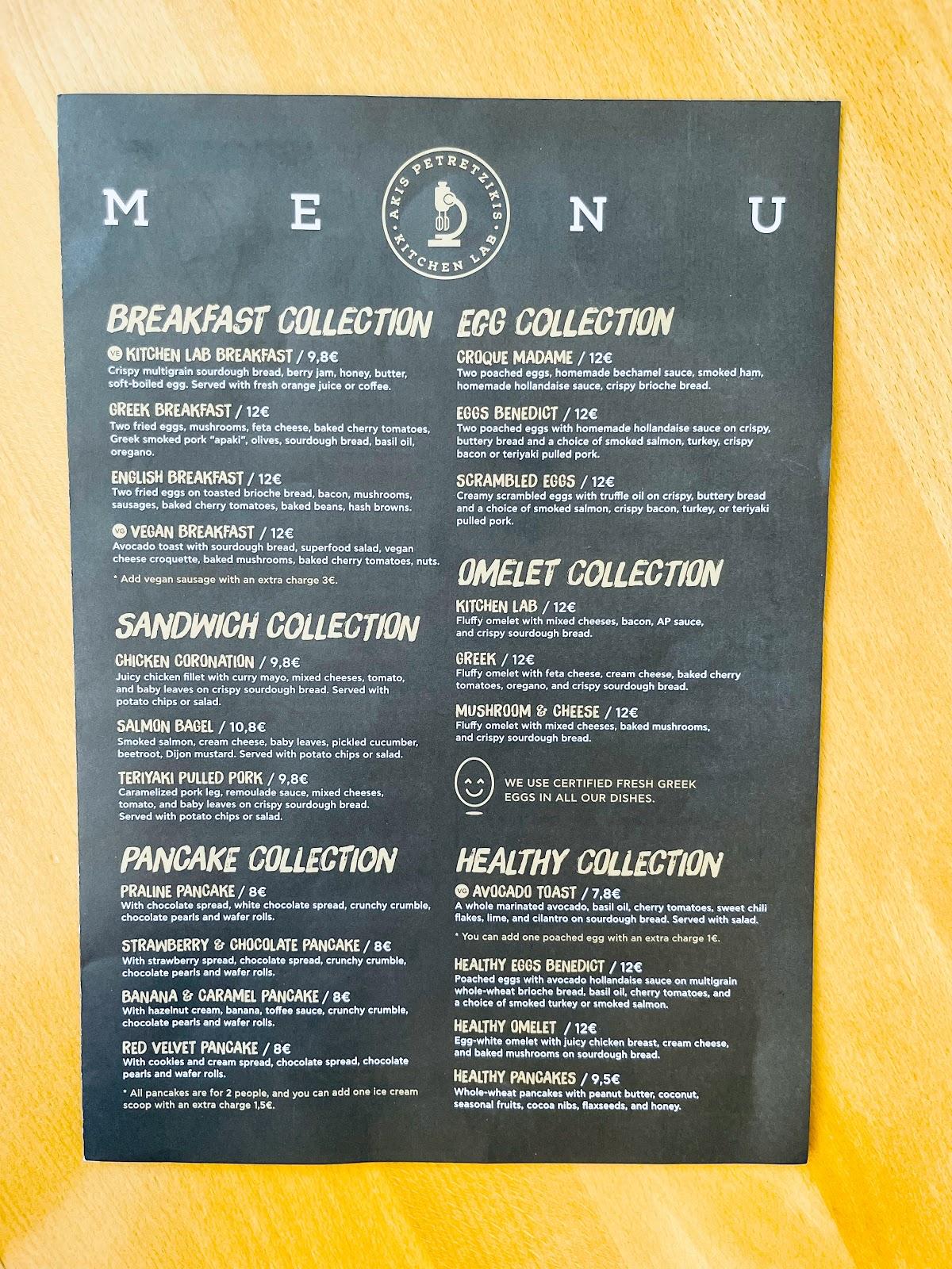 Menu at Kitchen Lab, Glyfada