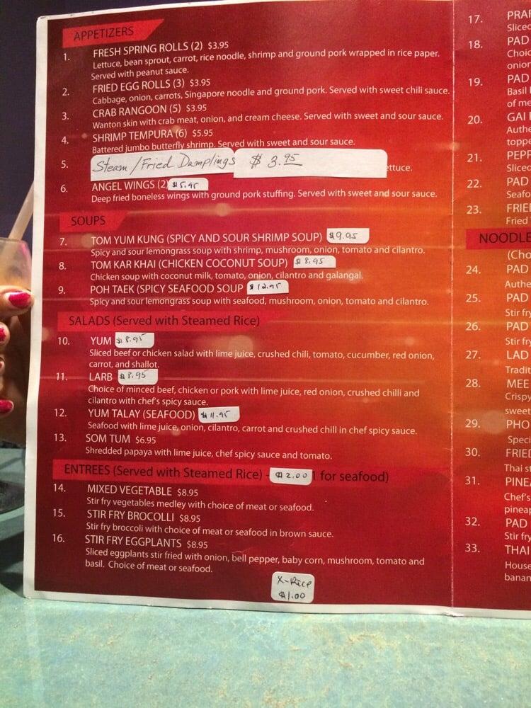 Menu at Thai Basil restaurant, Bentonville