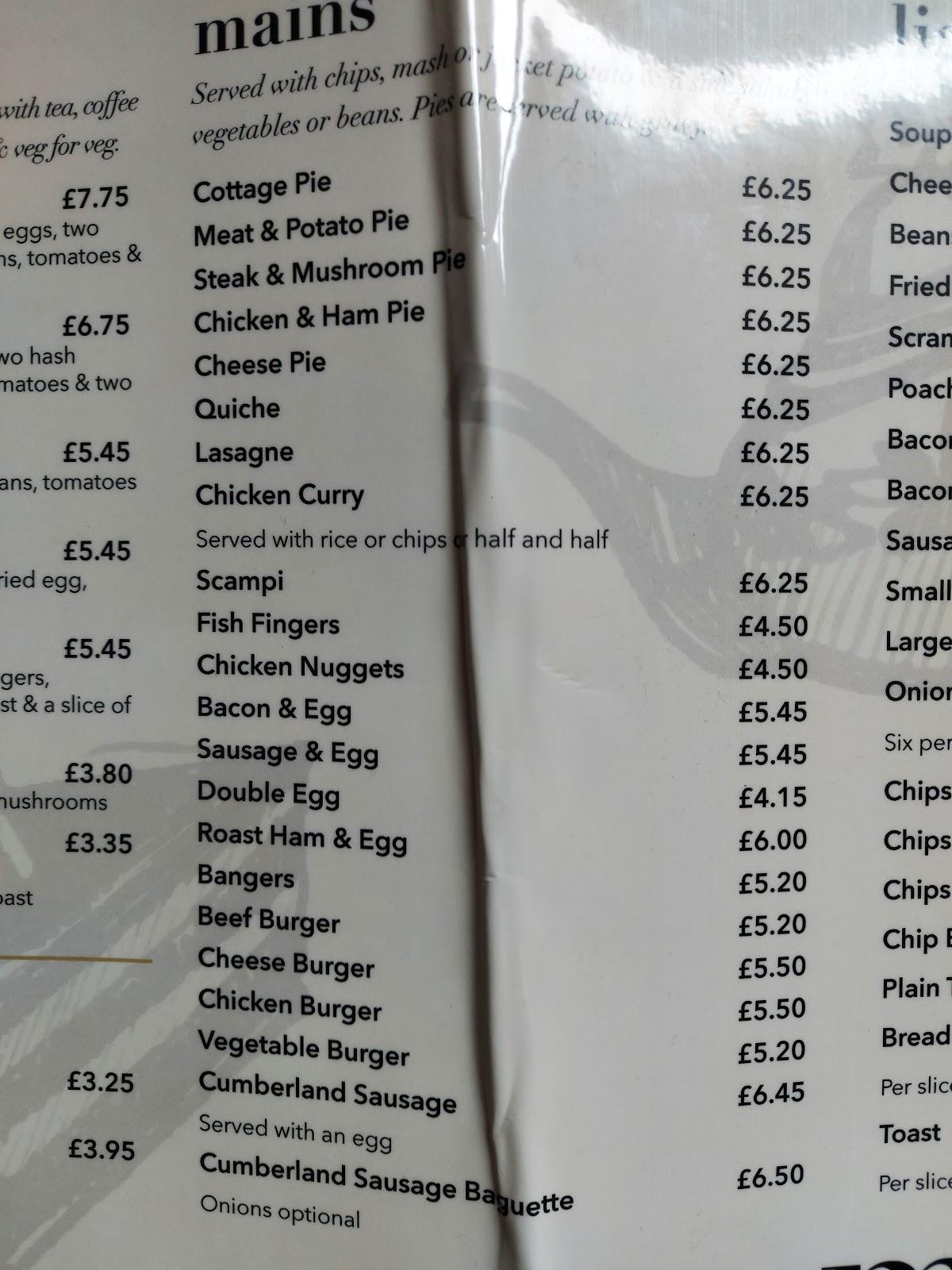 Menu at Marian's cafe, Workington