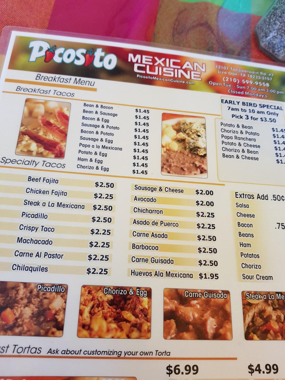 Menu at Pollo Picosito Mexican Restaurant, Live Oak