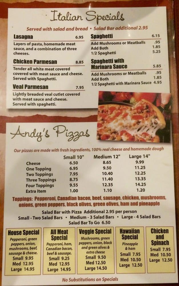 Menu at Andy's Pizza pizzeria, Dunlap