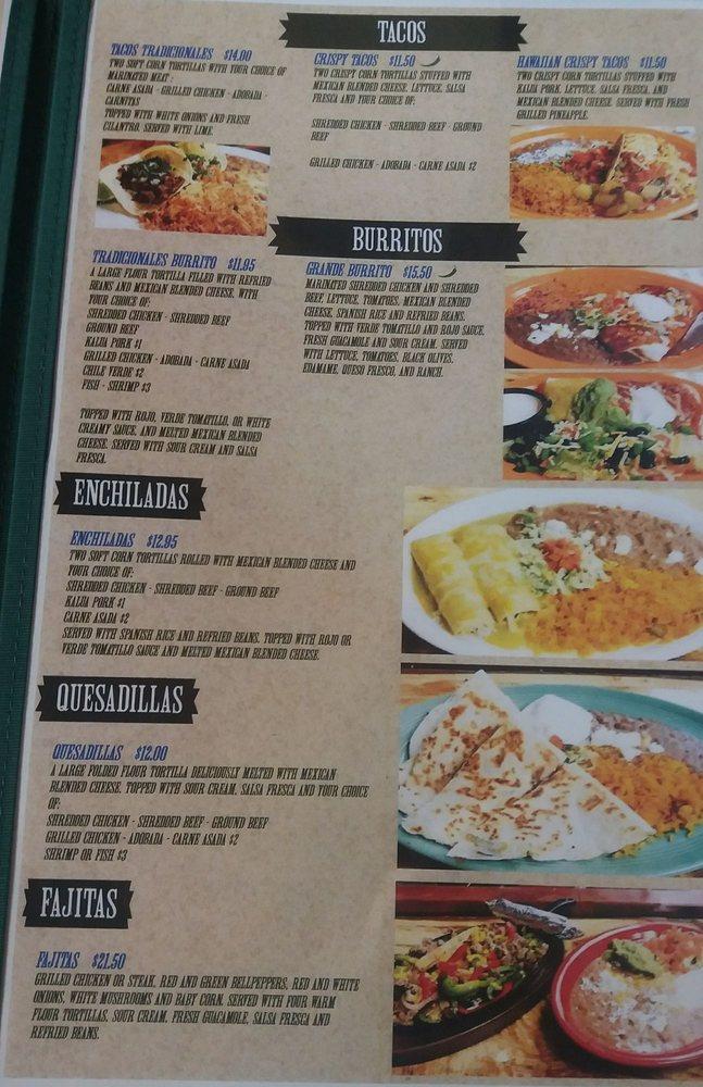 Menu at Chile Relleno restaurant, Kaneohe