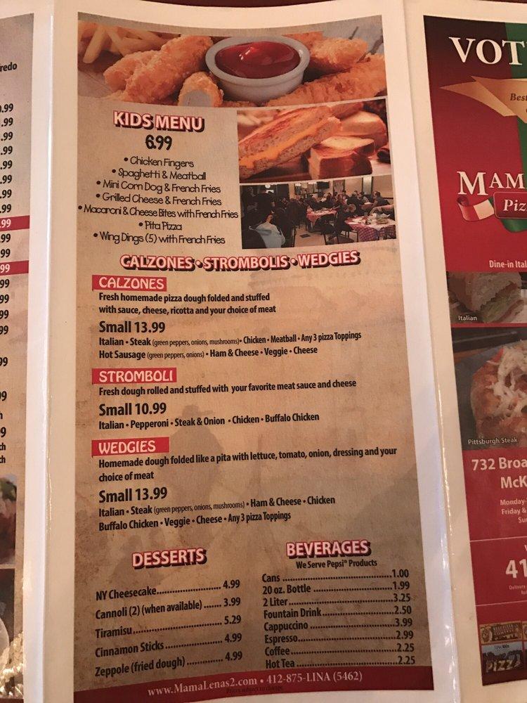 Menu at Mama Lena’s Pizza pizzeria, McKees Rocks