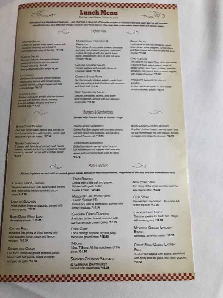 Menu at The Barn Door Restaurant & Meat Market, San Antonio