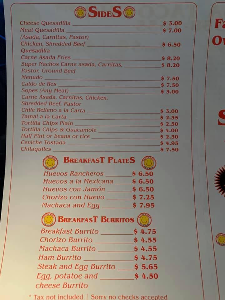 Menu at Santa Rosa Taco Shop restaurant, Henderson, 866 E Lake Mead Pkwy