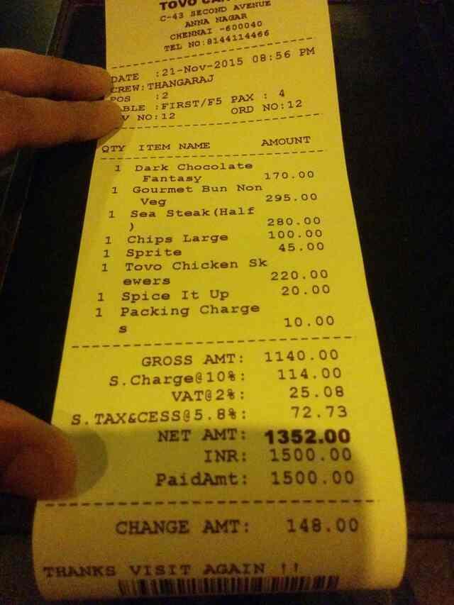 Menu at Tovo Canteen, Chennai, Block AF
