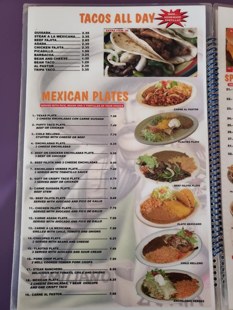 Menu at Viva Zapata Mexican Restaurant, Devine
