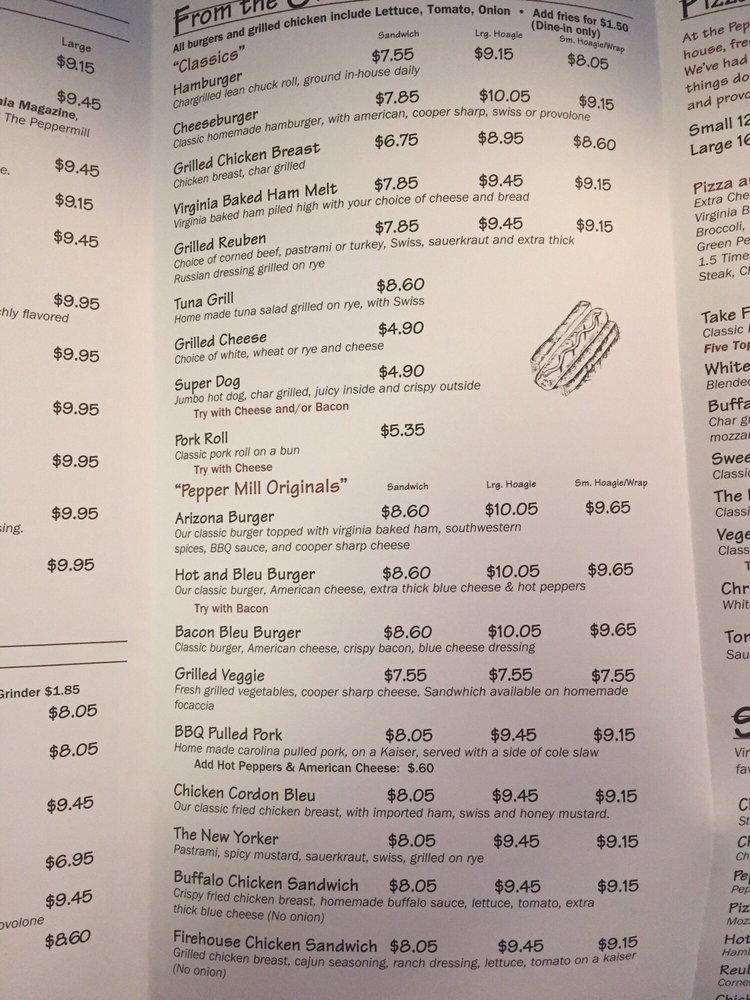 Menu at Pepper Mill pizzeria, West Goshen, 813 N Chester Rd