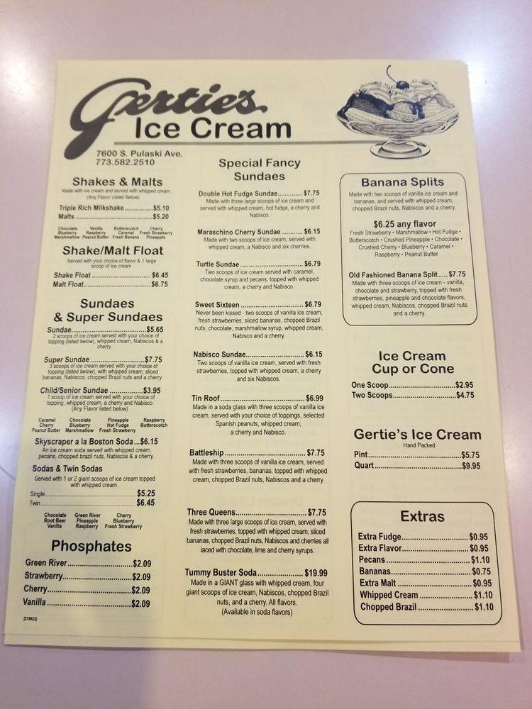Menu at Lindy's Chili & Gertie's Ice Cream restaurant, Chicago, S