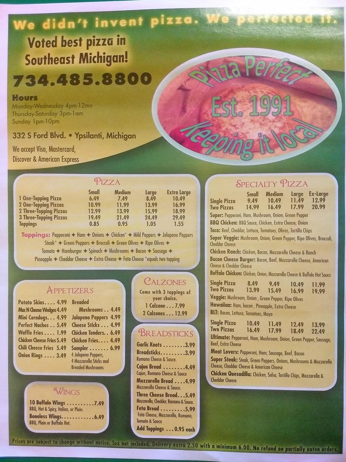 Menu at Pizza Perfect Ypsilanti pizzeria, Ypsilanti